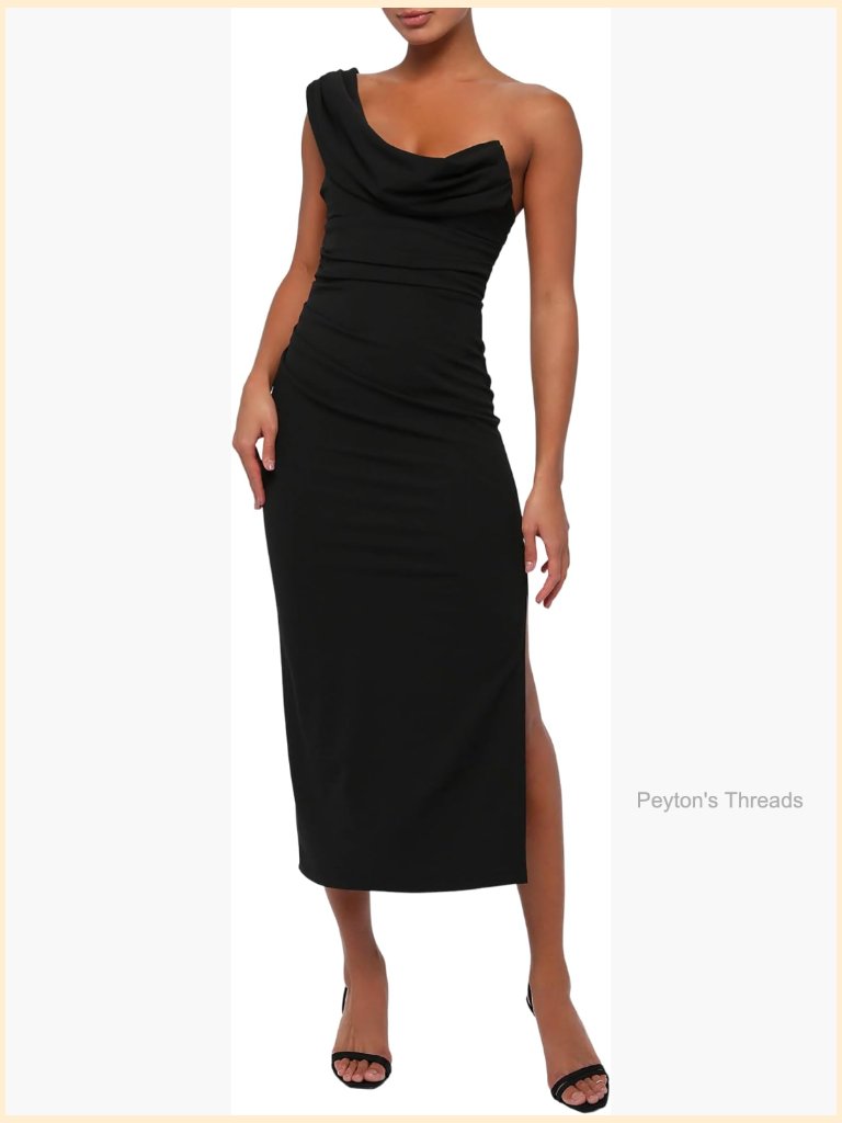One-Shoulder Ruched Crepe Midi Dress With Side Slit